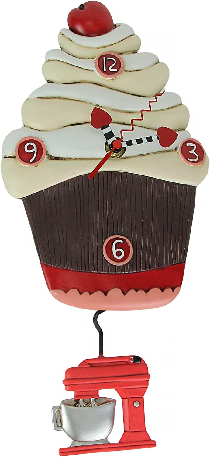 Allen Designs Frosting Please Cupcake Wall Clock Mixer Pendulum #P2156 Free Shipping